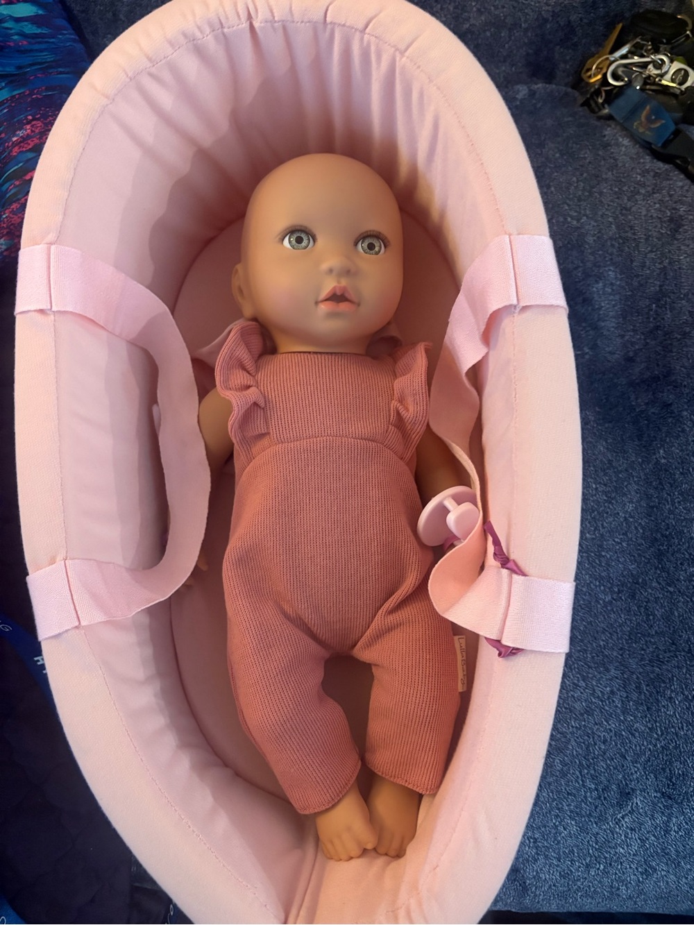 Baby Doll with Pink Outfit and Matching Pink Carrier